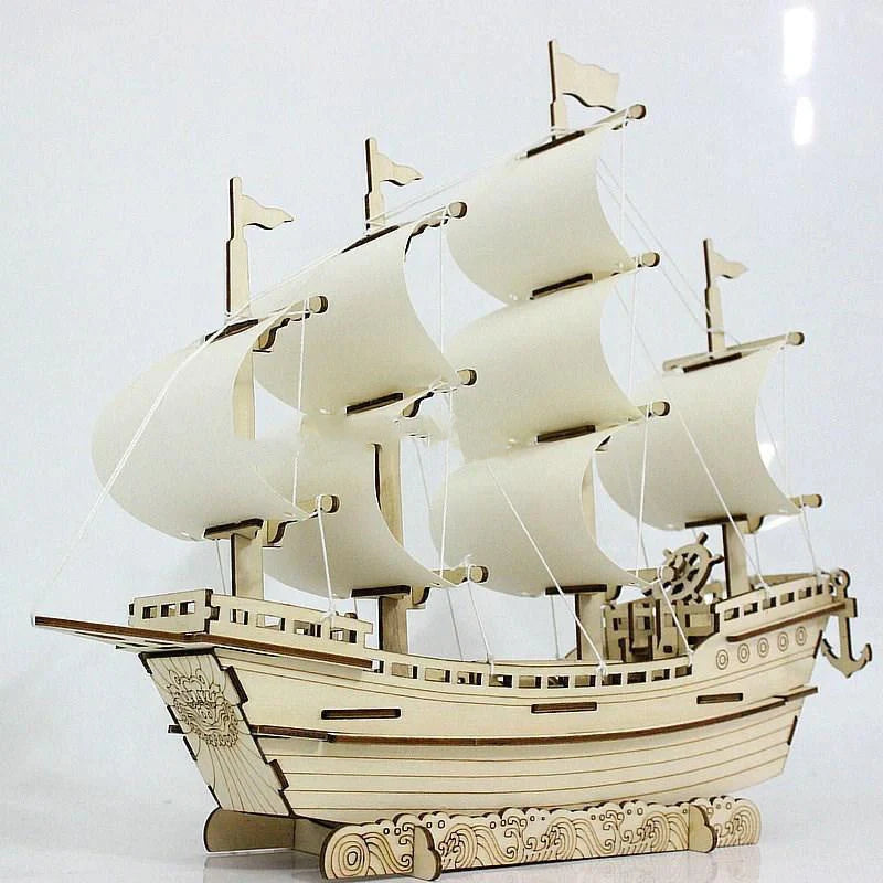 Wooden sailboat model DIY kit with 78 parts for assembly and decoration