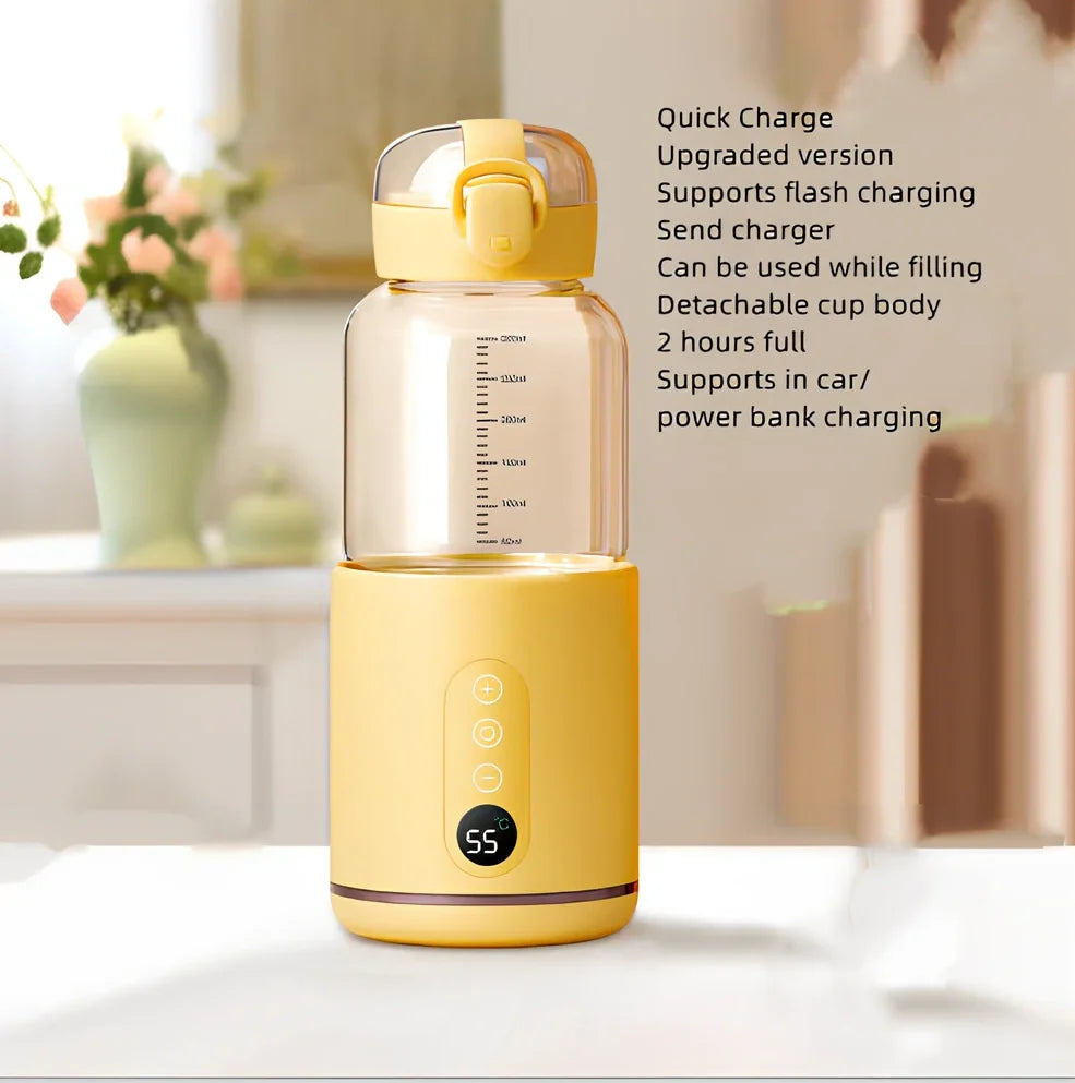 Wireless portable milk mixer with glass construction maintaining constant 37°C temperature for baby formula
