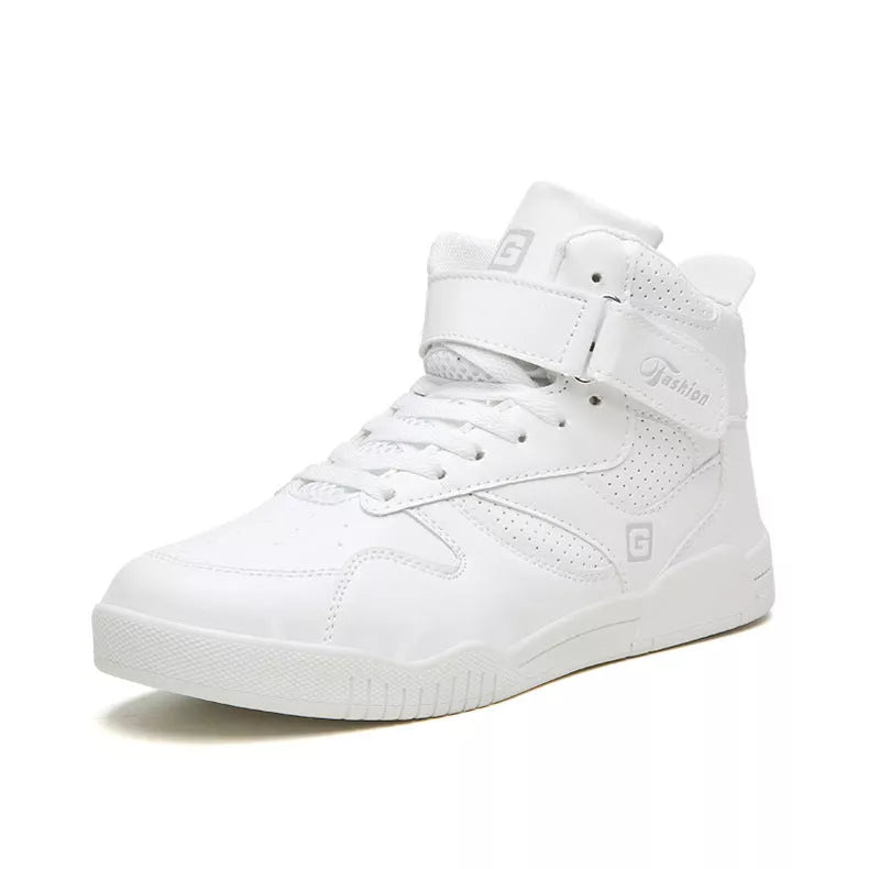 Men's high-top casual sneakers with Velcro closure in black and white colors