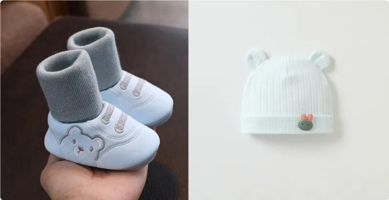 Baby cloth shoes in pink, blue, or khaki with non-slip sole, indoor toddler shoes, inner lengths 11cm to 13cm