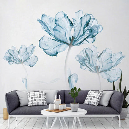 Nordic Blue Flower PVC Wall Decals for elegant home decoration