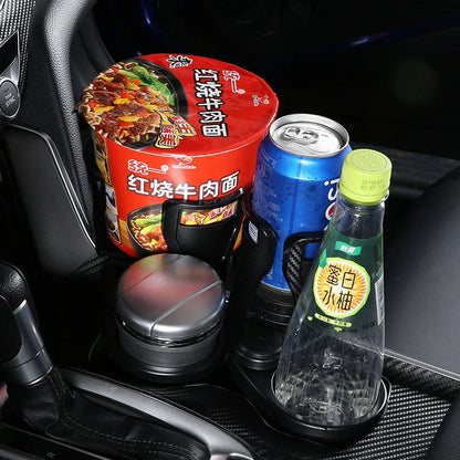 Versatile car organizer with rotating cup holder for storing coffee, sunglasses, and other everyday items in vehicle