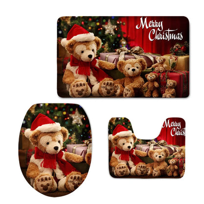 Custom 3D style bathroom set with flannel mats and toilet seat cover in various patterns