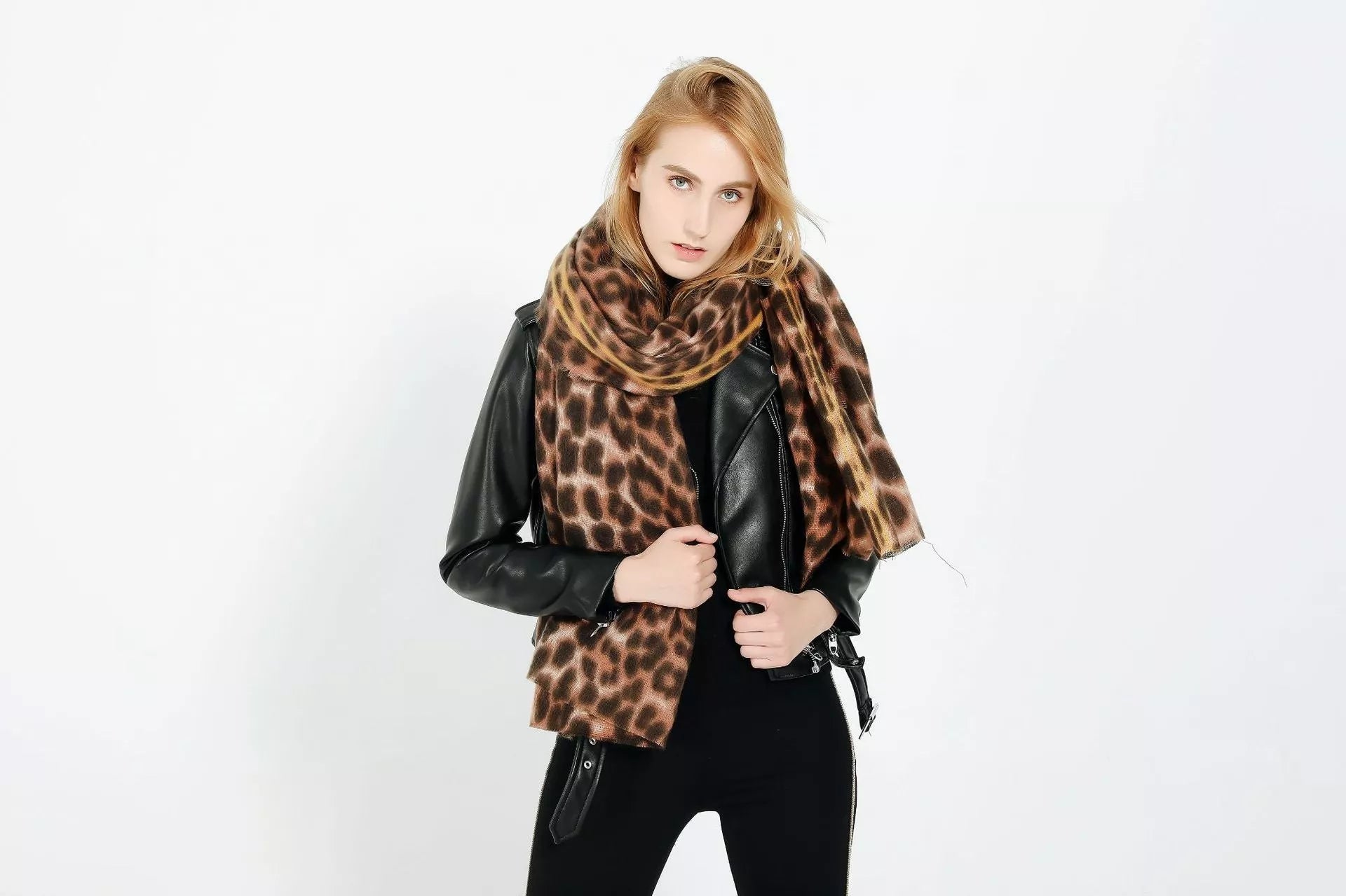 Leopard-print imitation cashmere women's scarf shawl, 200x90cm, available in multiple colors