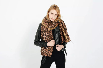 Leopard-print imitation cashmere women's scarf shawl, 200x90cm, available in multiple colors