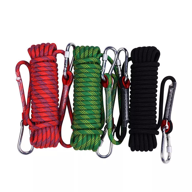 10M outdoor climbing rope with high-strength silk core, available in multiple colors
