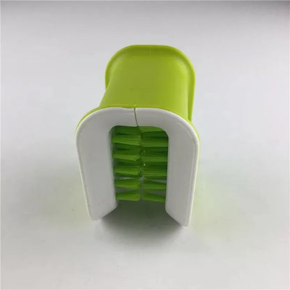 Blue U-shaped knife and cutlery cleaning brush with bristles for kitchen utensil cleaning
