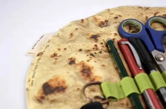 Fabric burrito pencil case, 22 x 22 cm novelty pencil holder in Clay Oven Rolls style
