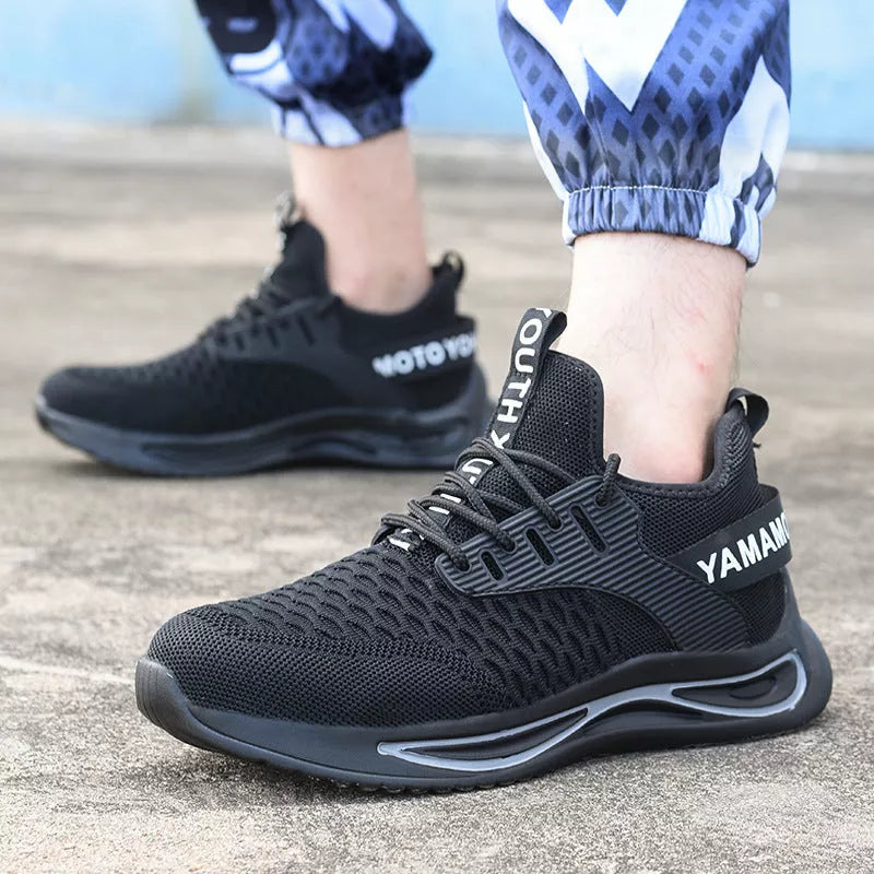 Ultra-light steel toe anti-piercing work shoes in black for industrial safety