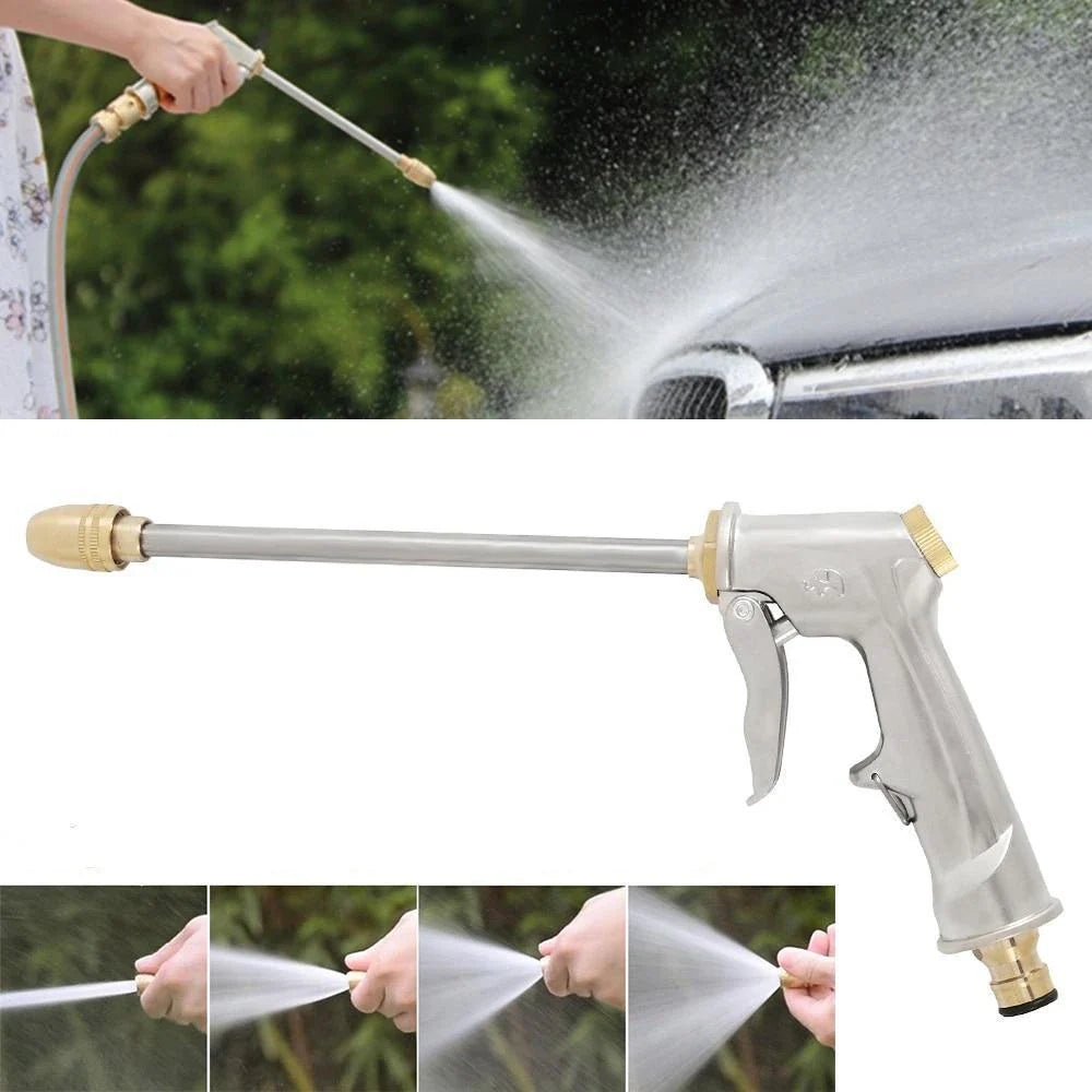 Heavy-duty power washer spray nozzle with adjustable water flow and comfortable grip for cleaning cars, patios, and more