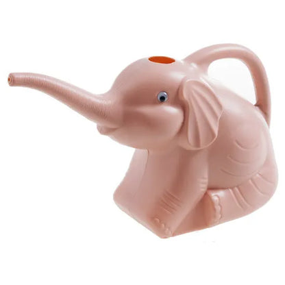 Pink elephant-shaped watering can with long nozzle for children and indoor plants.