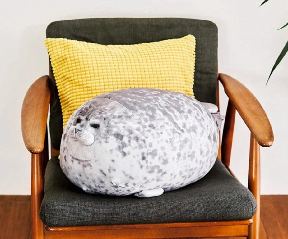 Large seal pillow doll plush toy in white and grey, various sizes available