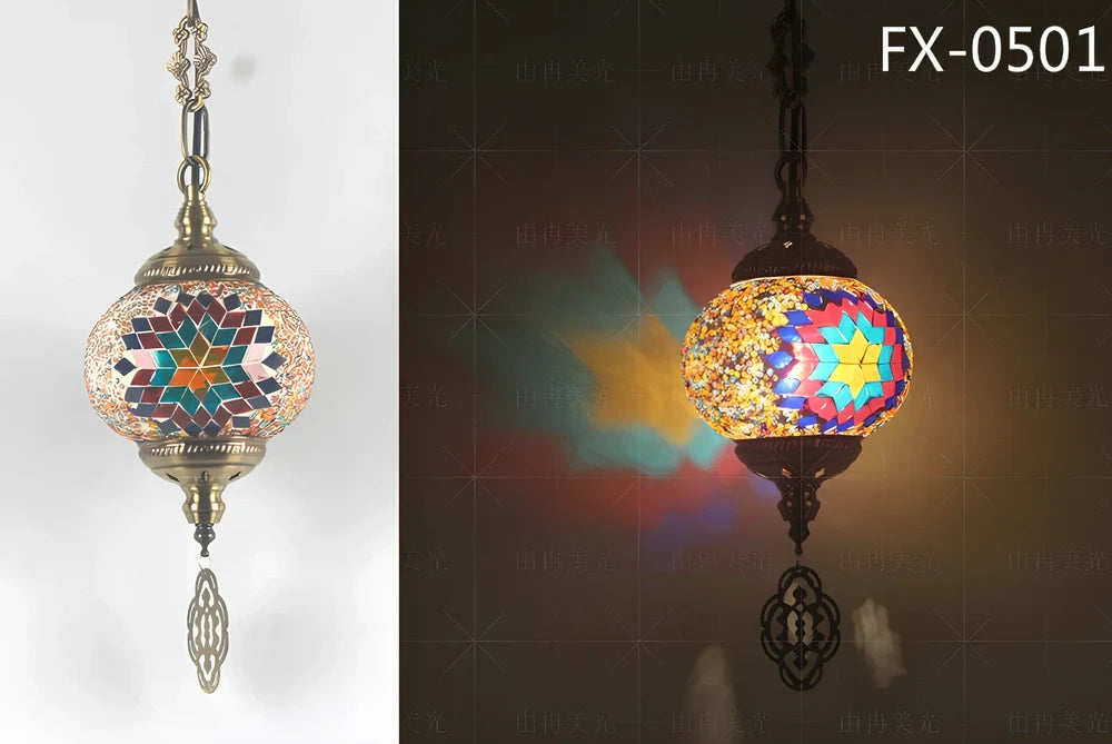 Turkish glass chandelier with 148mm shade and 1.2m adjustable cable on 10cm chassis