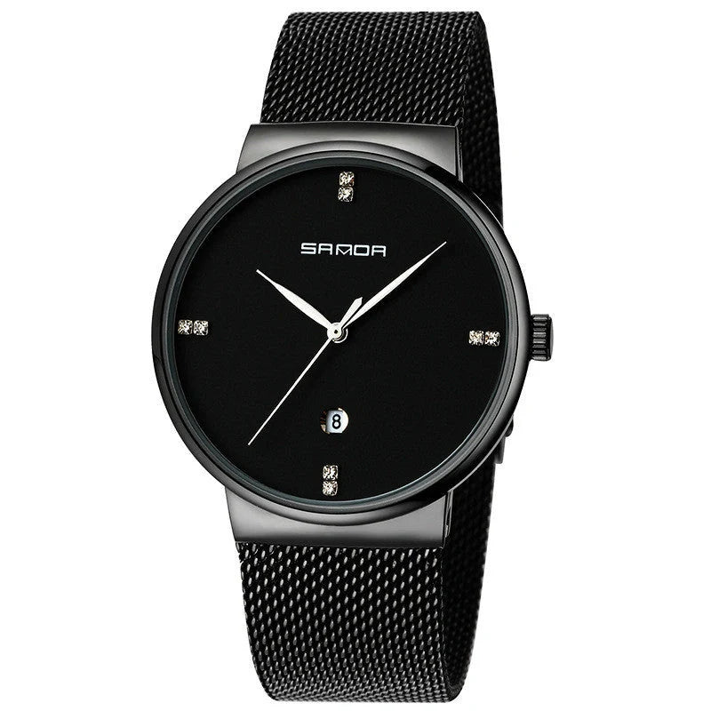 Men's waterproof quartz watch with stainless steel mesh belt in various colors