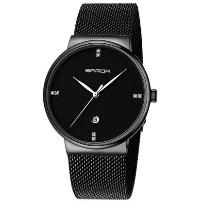 Men's waterproof quartz watch with stainless steel mesh belt in various colors