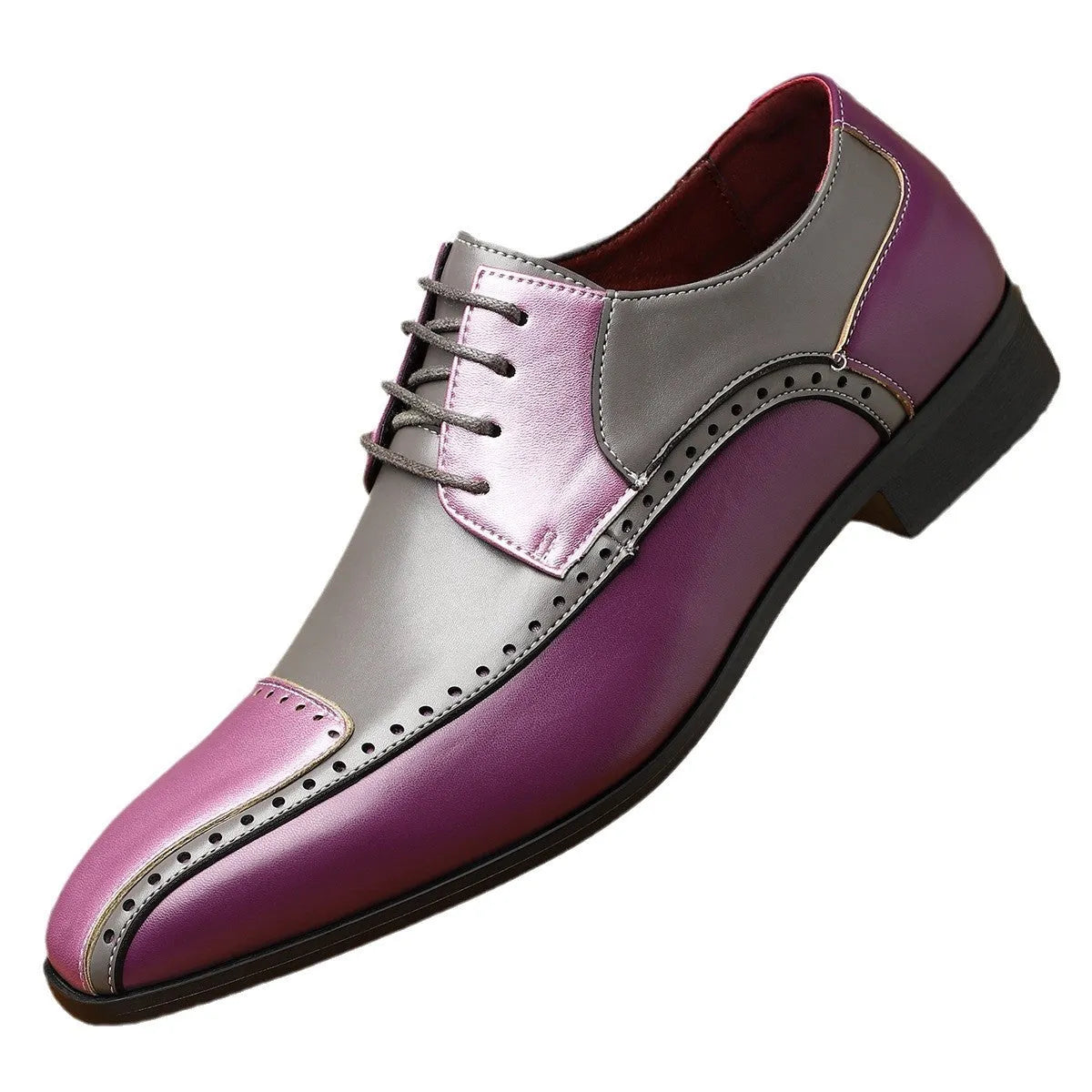 Men's low top leather shoes in black, green, or purple with artificial PU upper and EVA sole