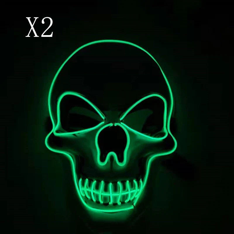 A bone-chilling LED-illuminated skull Halloween mask with adjustable lighting modes for spooky holiday fun