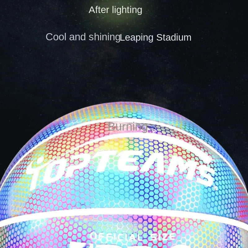No. 7 basketball with holographic reflective surface and fluorescent design in Chroma and White colours
