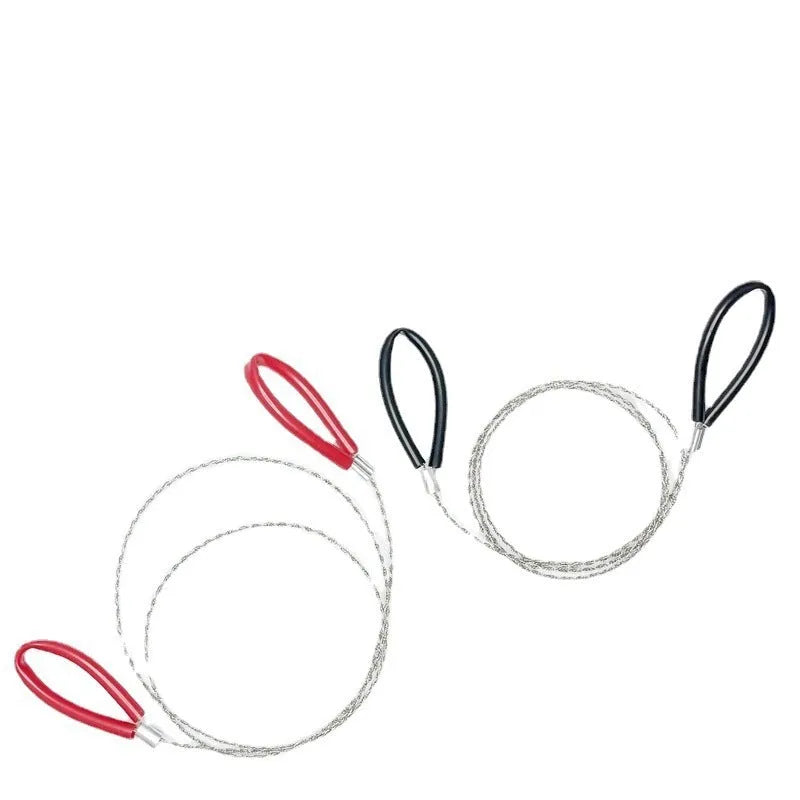 Outdoor survival saw with black hand leather case and red steel wire, 70cm long for cutting tasks