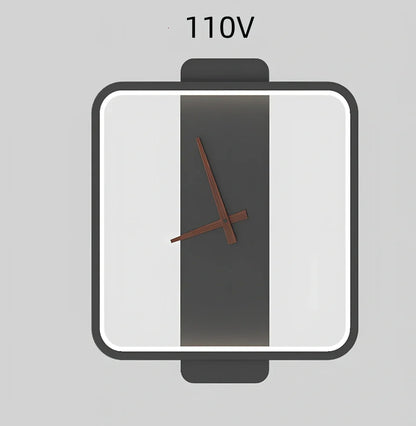 Nordic wall lamp with integrated clock measuring 300mm by 350mm in black square style