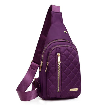 Oxford cloth crossbody sports chest bag showing plaid pattern and colour options