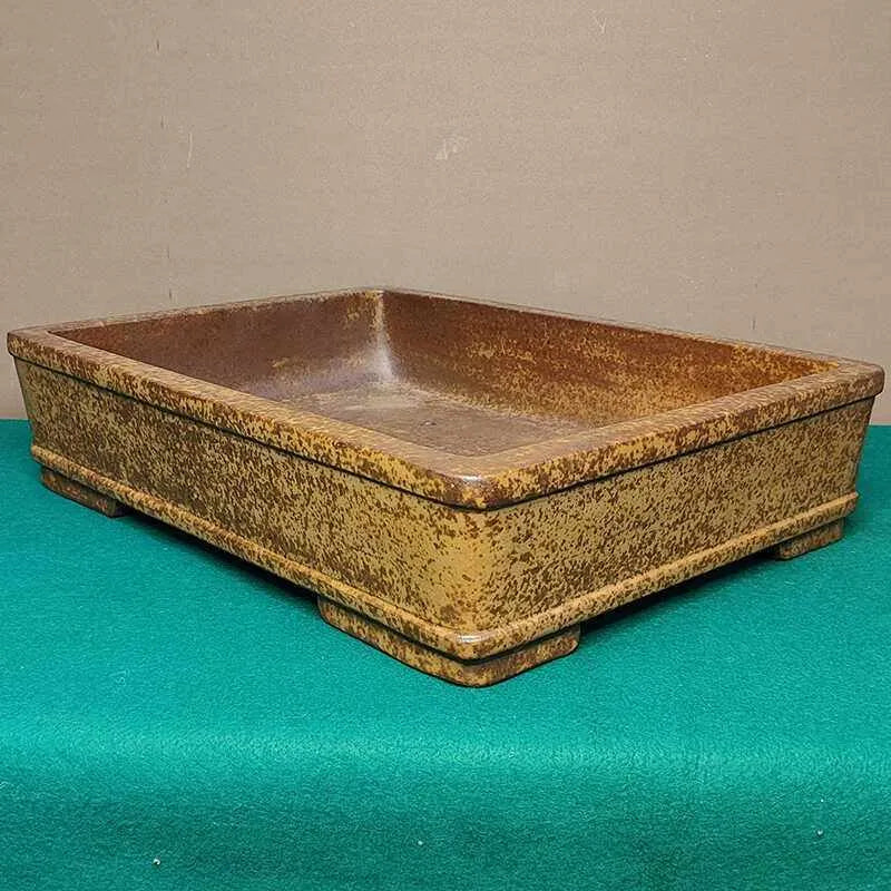Straight shallow rectangular Yixing zisha flowerpot in purple sand clay for corridor planting