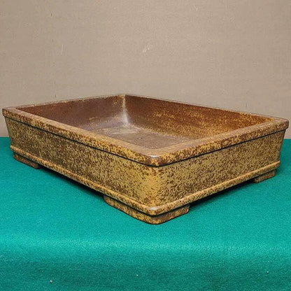 Straight shallow rectangular Yixing zisha flowerpot in purple sand clay for corridor planting