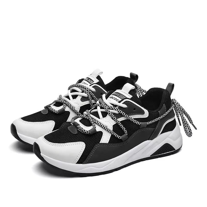 Platform Lightweight Casual Running Shoes with mesh upper in beige, black, and gray