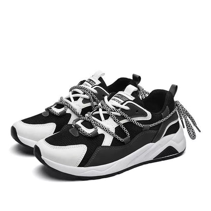 Platform Lightweight Casual Running Shoes with mesh upper in beige, black, and gray