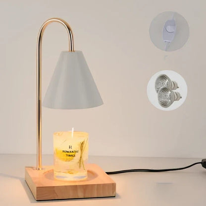 Log aromatherapy melting wax lamp measuring 37cm tall with natural wood base and white lampshade