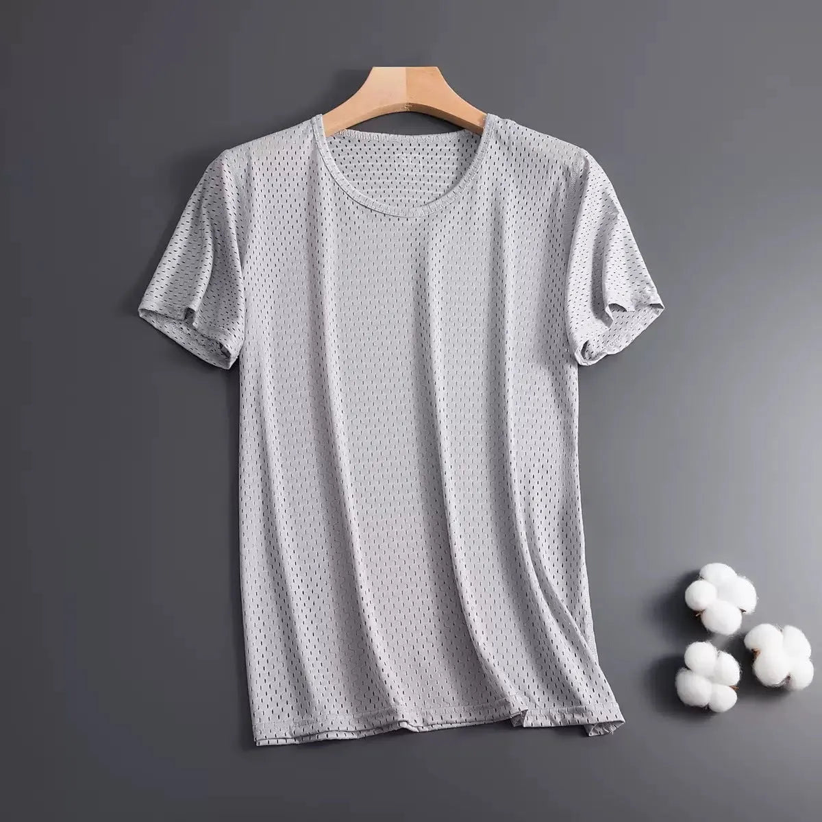 Men's loose fit ice silk short sleeve t-shirt in black, shown in a front view.