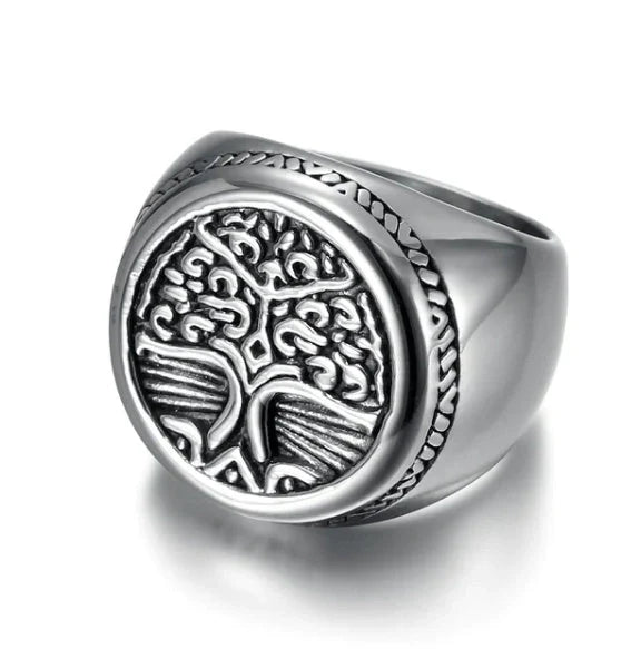 Handcrafted Stainless Steel Celtic Tree of Life Ring with intricate design