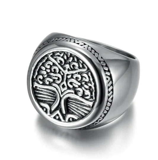 Handcrafted Stainless Steel Celtic Tree of Life Ring with intricate design