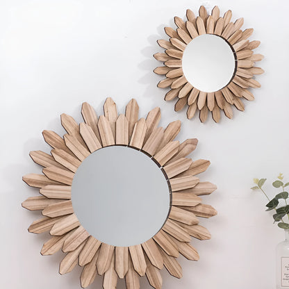 European-style solid wood round hanging mirror with baked colour finish in three diameter sizes