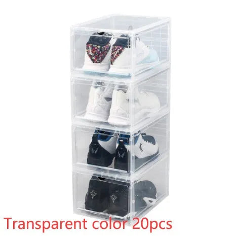 Foldable PP sneaker storage box with cover, internal size 32.5x23x17.5cm, black or transparent, stackable shoe organiser
