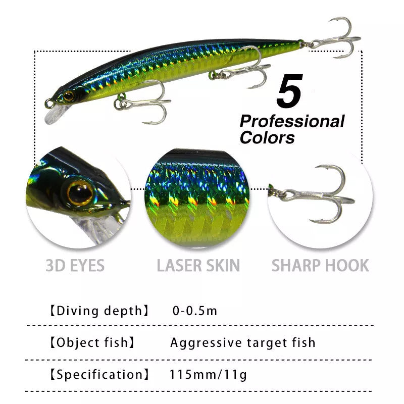 Bass fishing topwater lure with treble hook in various colors