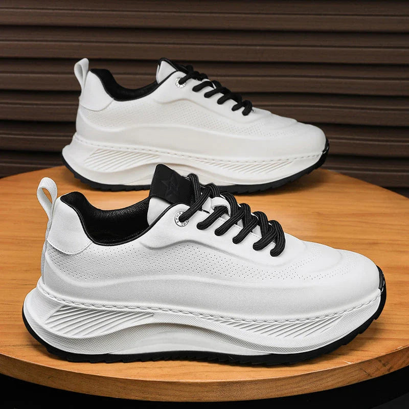 Men's Stylish Thick-Sole Athletic Sneakers in Black, Beige, and Beige Black Colors