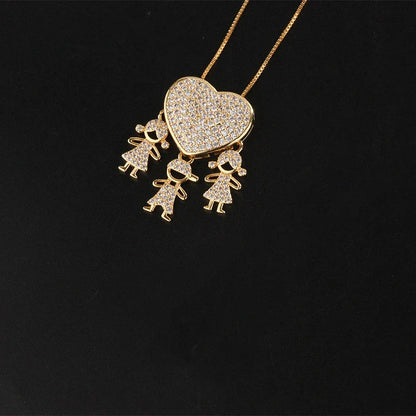 Gold color cubic zirconia heart pendant necklace on copper chain