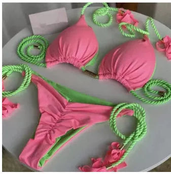 Braided Bikini Triangle Bag Swimsuit in quick-dry nylon fabric