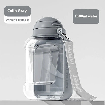 Portable 2-in-1 dog and cat water bowl with food container, available in white, yellow, and grey colors