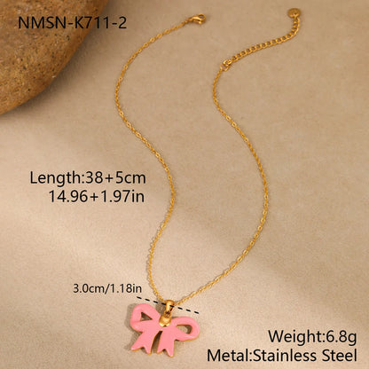 Bowknot necklace and earrings set with adjustable chain in pink and white colour options