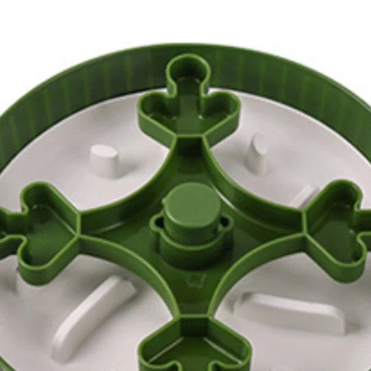 Grey rotating pet food basin with silicone pad showing beard pattern design for slow feeding