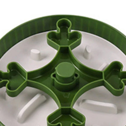 Grey rotating pet food basin with silicone pad showing beard pattern design for slow feeding