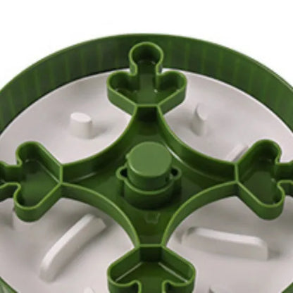 Pet food basin with rotating game board and textured silicone pad in multiple colour options including beige, blue, gray, green, and red