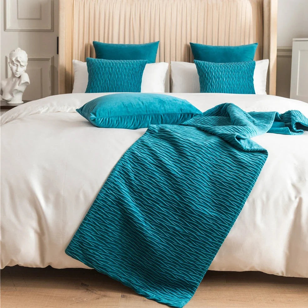 Pure cotton bed flag in various colours showing 45cm width coverage on UK standard bed