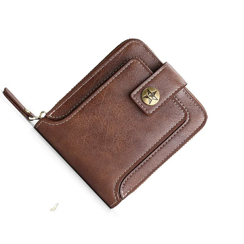 Men's short style 2-fold wallet in PU leather showing black, brown and light brown colour options