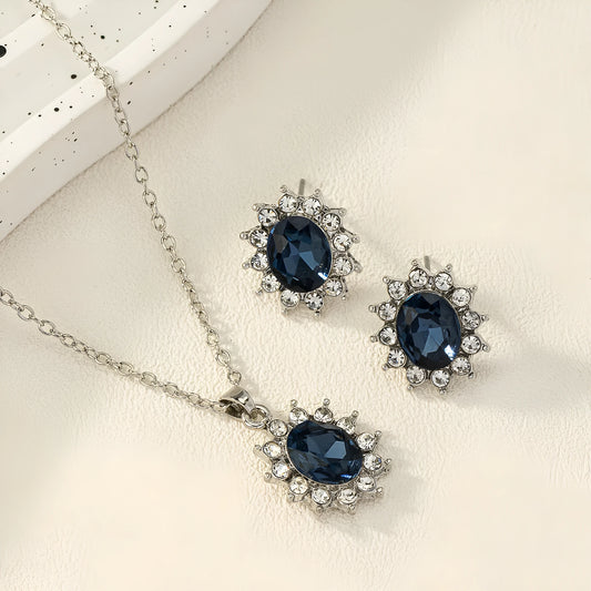 Women's sunflower zircon jewellery set with necklace and earrings in six colour options