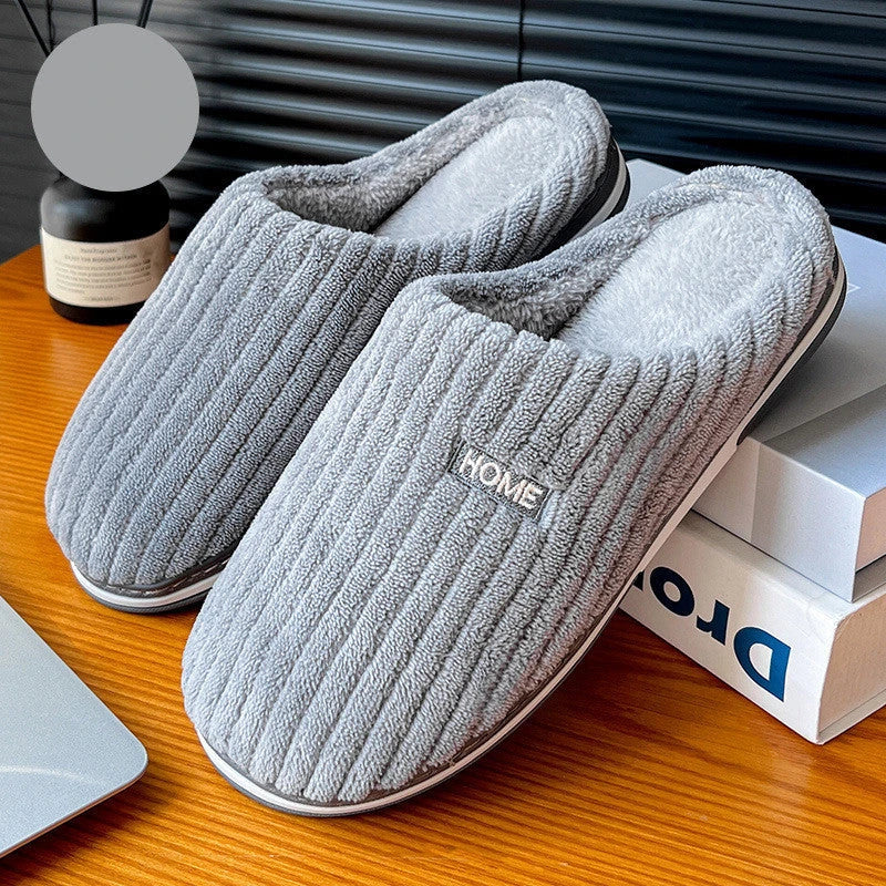 Cozy cotton slippers in various colors, featuring a soft, plush lining and non-slip rubber sole for indoor comfort and warmth