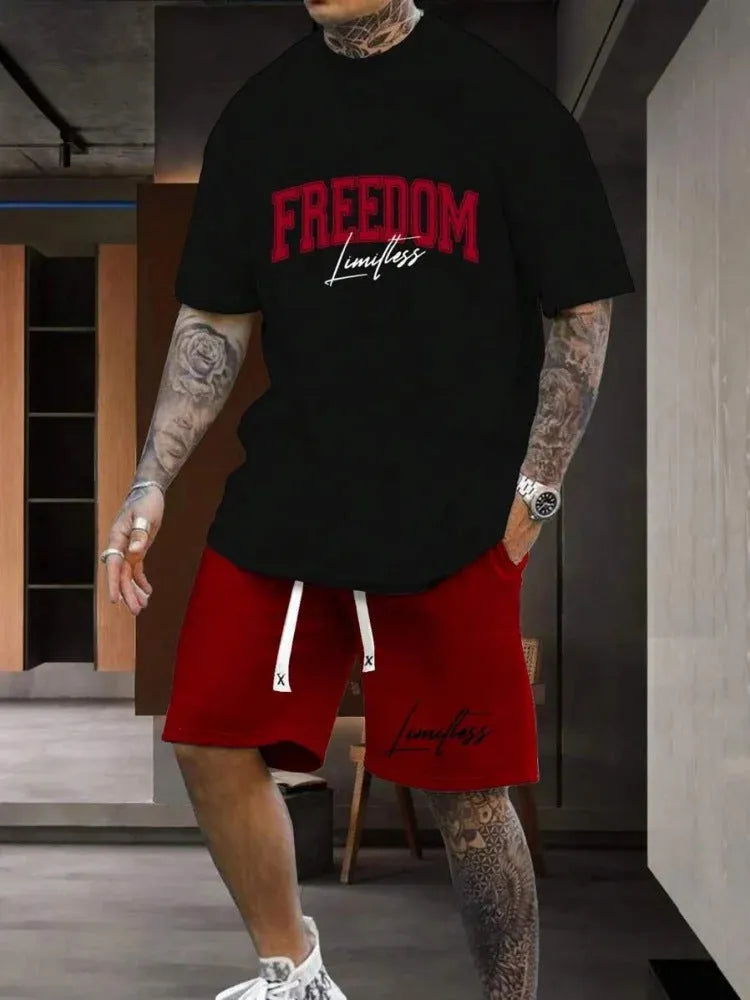 Men's 3D printed short sleeve top and matching shorts set in various colours