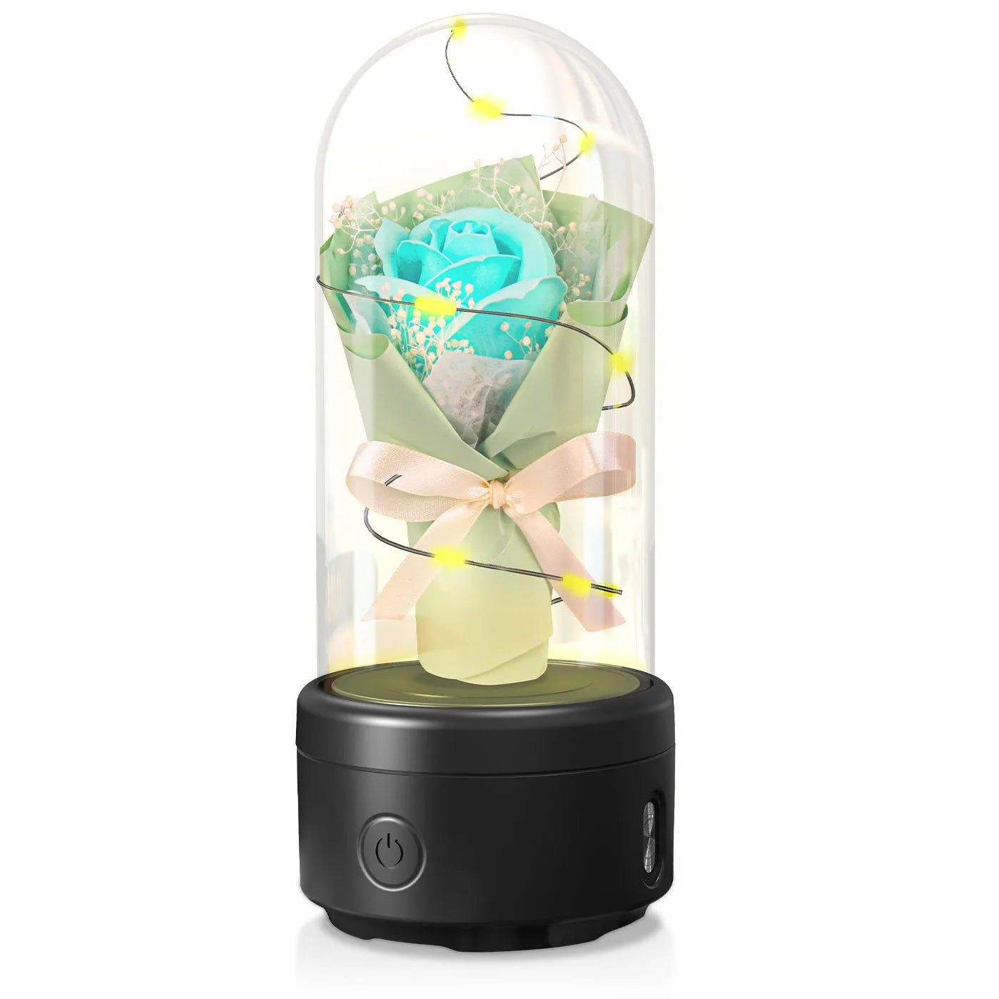 Rose-shaped LED night light with Bluetooth speaker inside glass cover decoration ornament